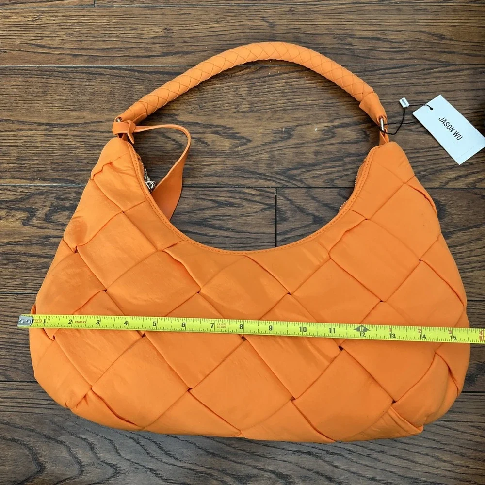 Jason Wu Nylon Woven Hobo Bag Vegan Leather Persimmon Orange $138 MSRP